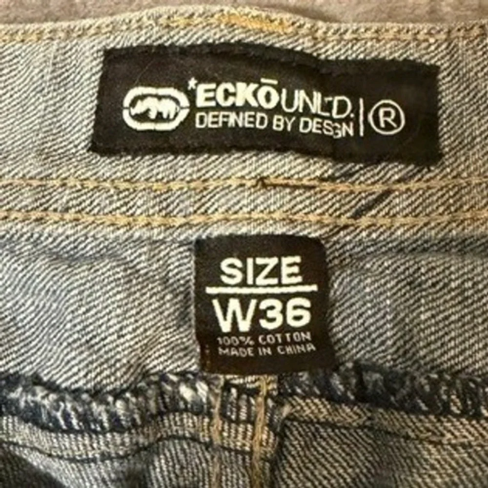Ecko Unltd Mens Baggy Denim Shorts Blue Medium Wash Y2K Streetwear Size 36 Vtg